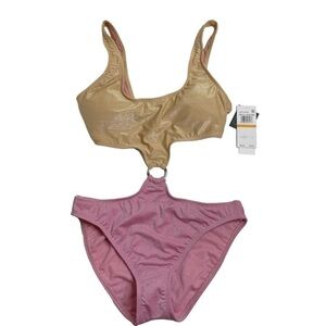 Salt + Cove Precious One Piece Monokini Swimsuit Pink Gold Small New